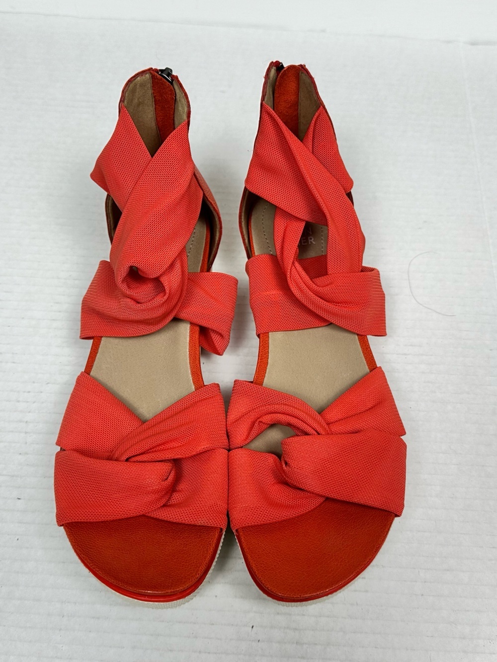 Eileen Fisher Zanya Wedge Sandal Leather Stretch Mesh Strap Red Orange Size 8.0 - Picture 5 of 13